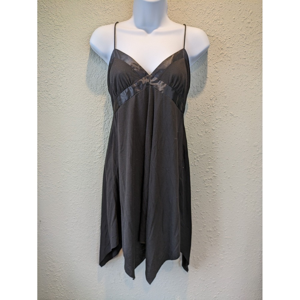 Y2K No Boundaries‎ Babydoll Dress Medium Black Satin Handkerchief Whimsigoth